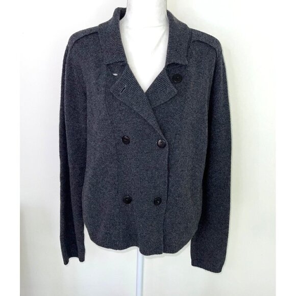 Sea Bleu Double Breasted Wool Cashmere Sweater Womens Size Large L Pockets Gray - Picture 8 of 11